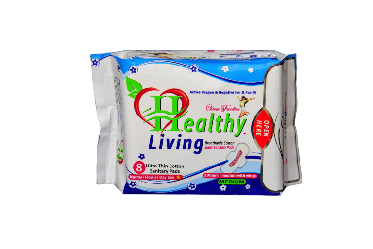 Healthy Living Ultra Thin Cotton Sanitary Pads (Medium with Wings, 290mm)(8 pieces)