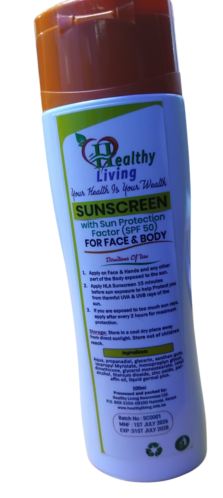 Healthy Living Broad Spectrum Sunscreen SPF 50 for Face & Body – Non-Greasy & Zero White Cast (100ml) - Image 3